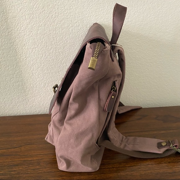 Unisoul Rugged Leather Canvas Brown Mocha Backpack Shoulder Book School Bag - Picture 5 of 13